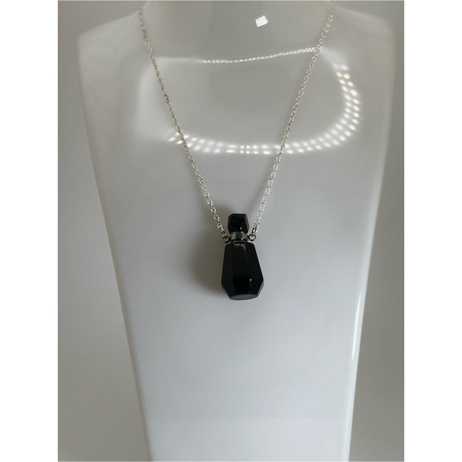 Obsidian Perfume Bottle Pendant Necklace | Crystal Oil Vial Necklace