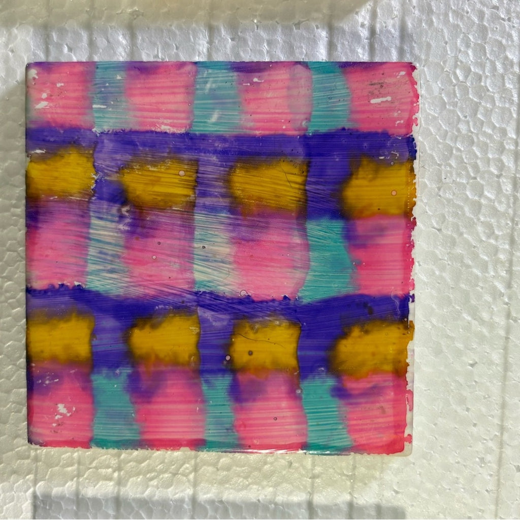 🌈 Handmade Checkered Alcohol Ink Coaster Set  Vibrant Colorful Art Set of 4 🌈