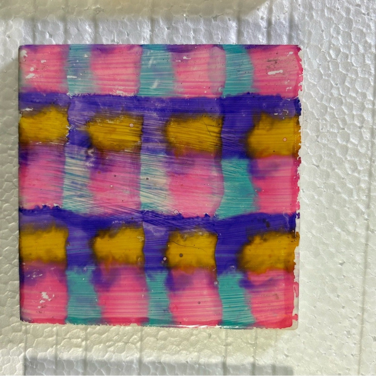 🌈 Handmade Checkered Alcohol Ink Coaster Set  Vibrant Colorful Art Set of 4 🌈