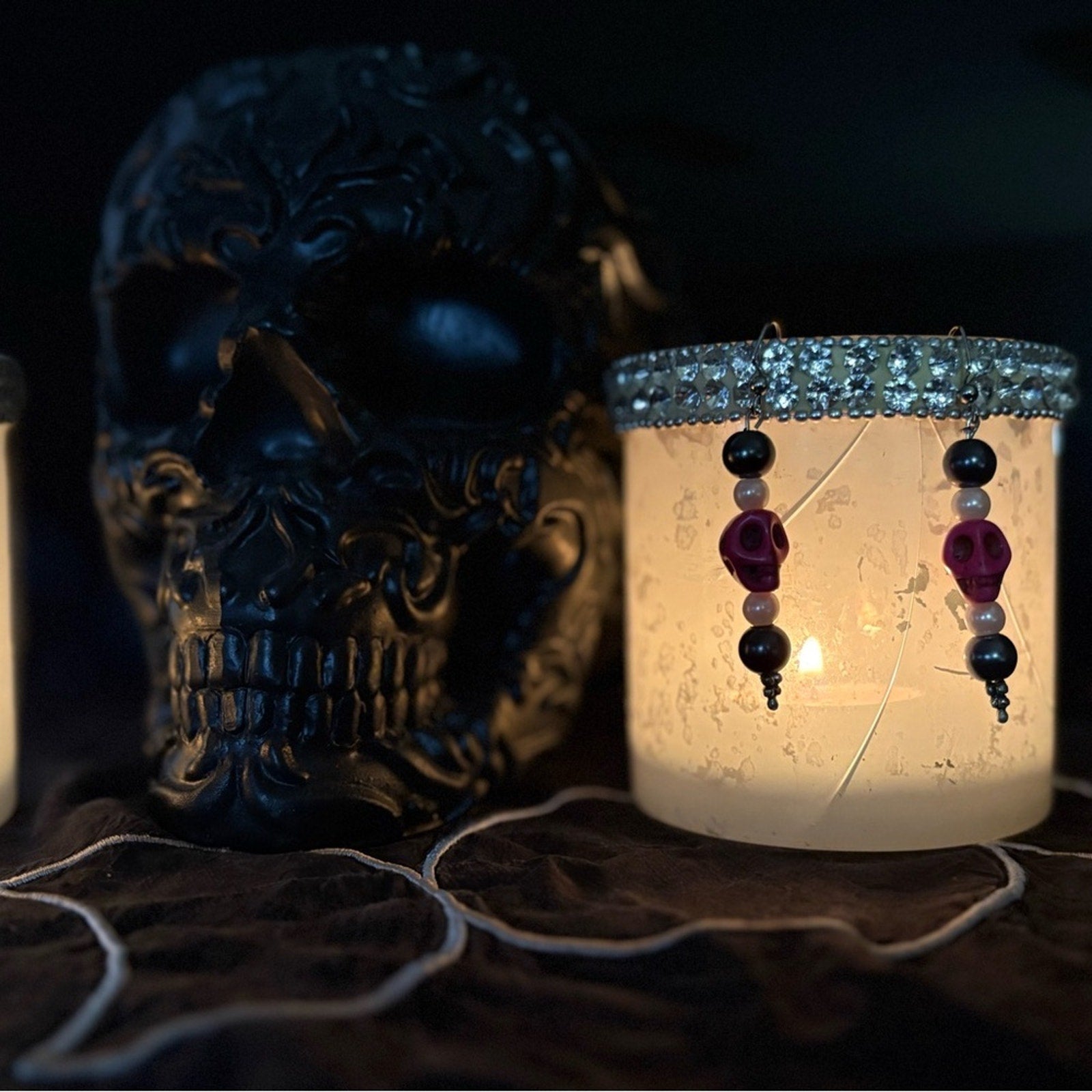 Handmade Pink Skull Beaded Earrings – Gothic, Punk, Alt Style