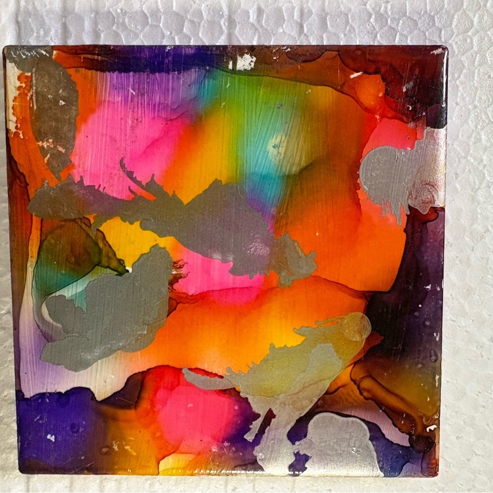 🎨 Handmade Abstract Alcohol Ink Coaster Set – Vibrant Colorful Art – Set of 4 🎨