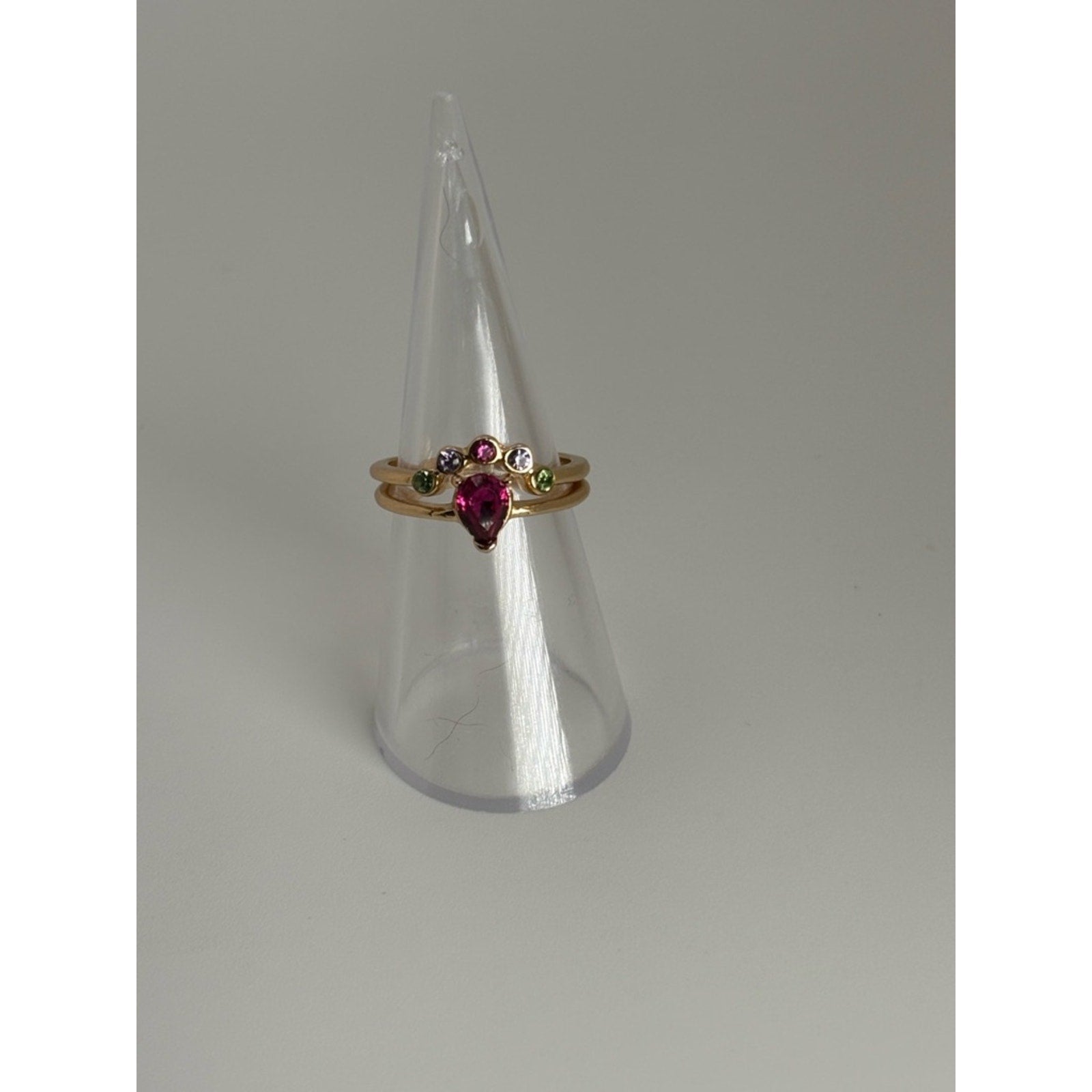 Gold Tone Pink Teardrop Ring Set | Multicolor Rhinestone Stackable Rings
