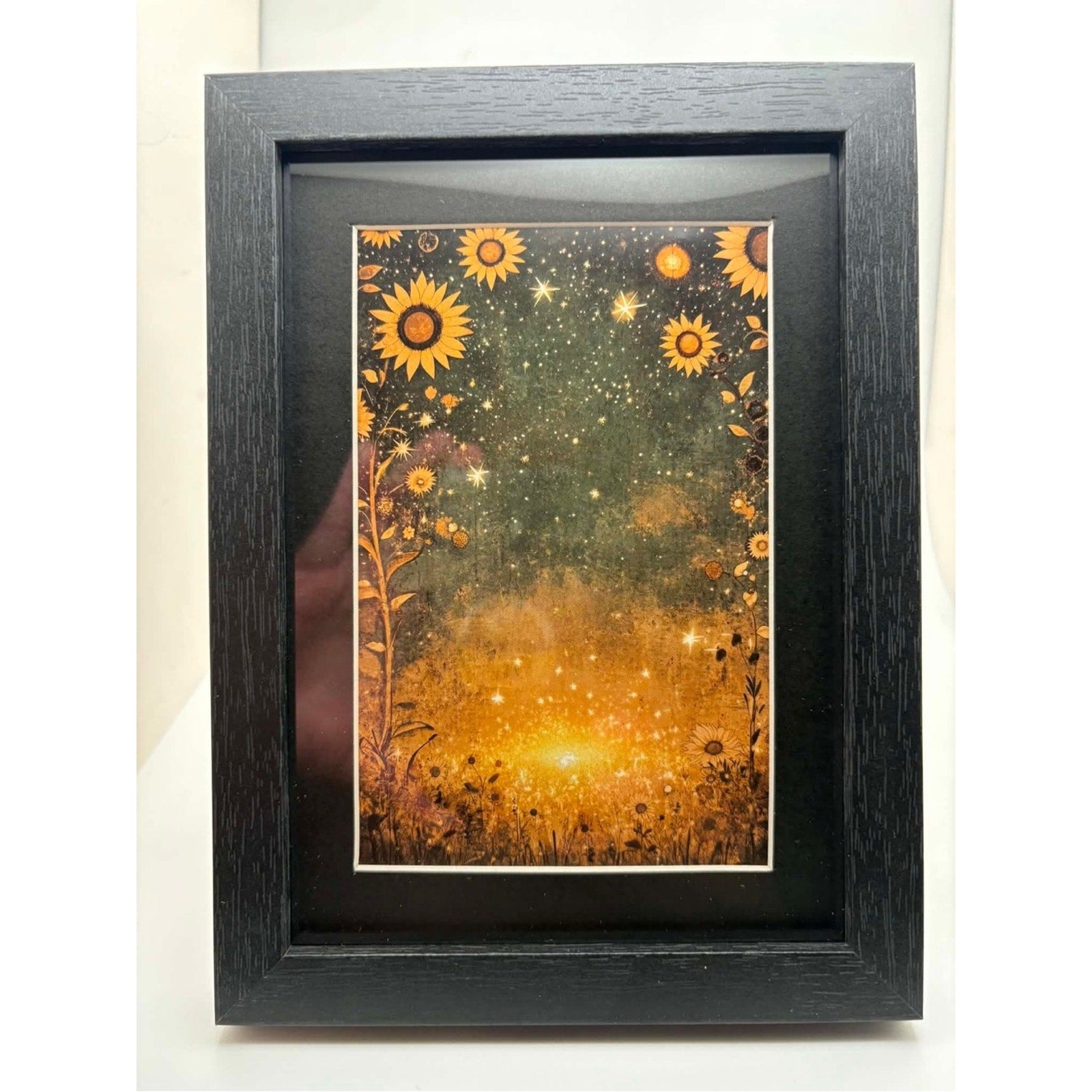 Framed Celestial Sunflower Art Print | 5x7 Cottagecore & Boho