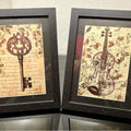Set of 2 Framed 5x7 Vintage-Style Art Prints – Ornate Key & Violin 🎻 🗝️