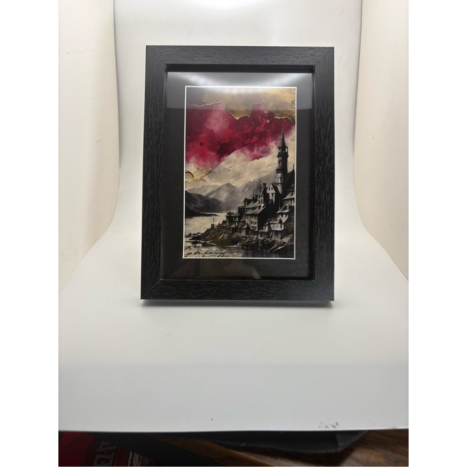 Gothic Village Landscape Art Print – Framed 5x7 Dark Academia Decor