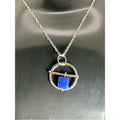 Blue Stone Circle Pendant Necklace | Silver Tone Geometric Necklace