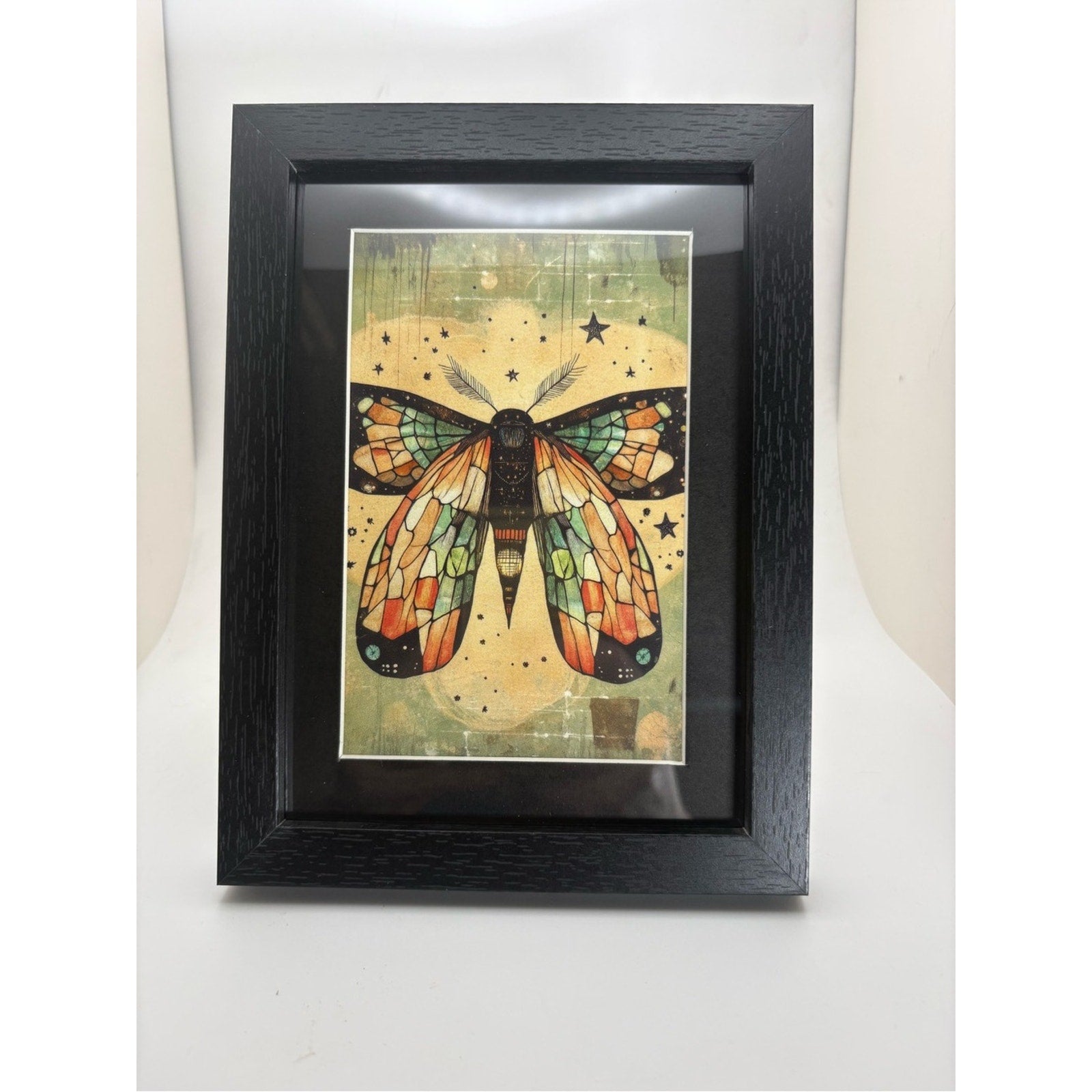Celestial Luna Moth Art Print – Framed 5x7 Witchy Nature Decor