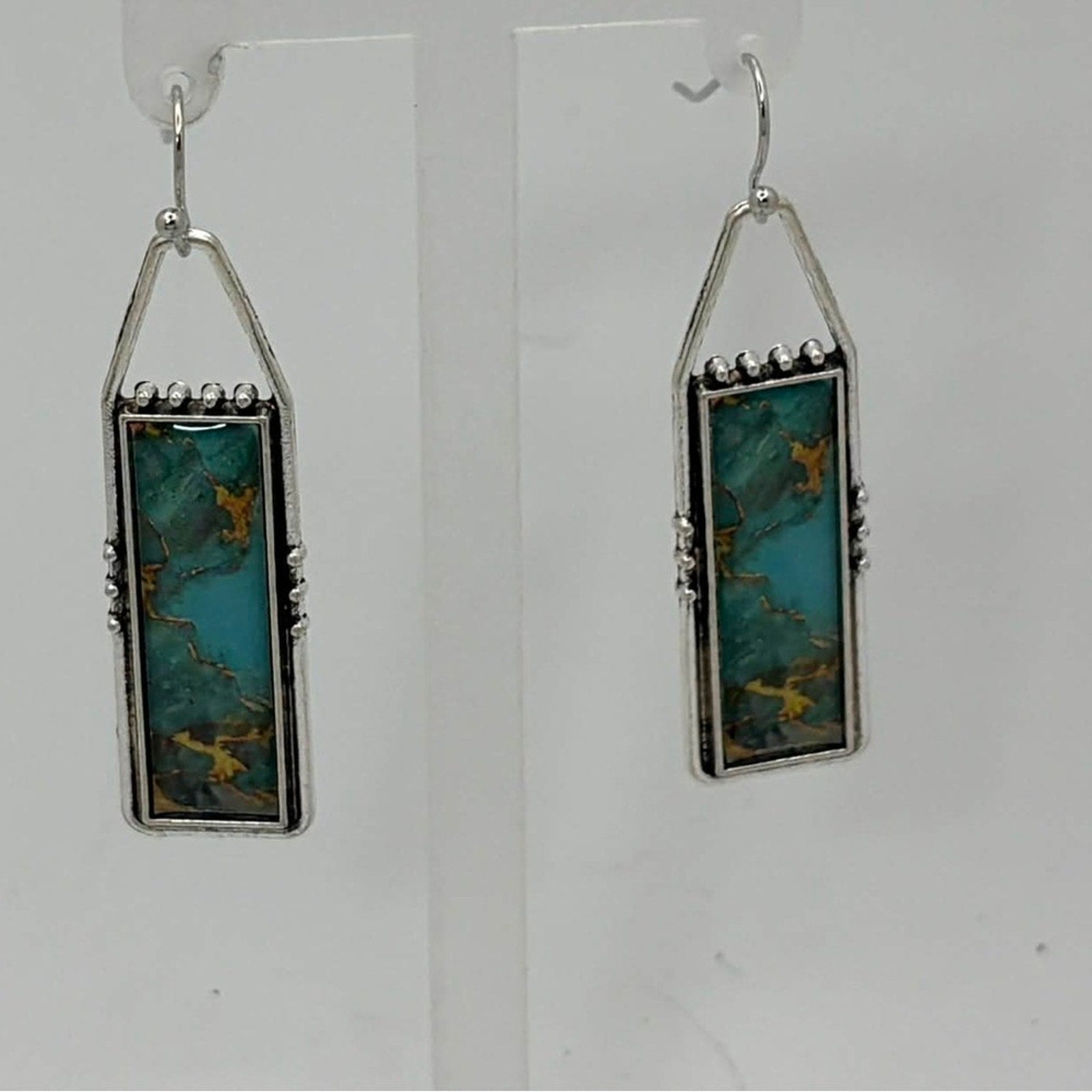 Turquoise & Gold Vein Geometric Drop Earrings