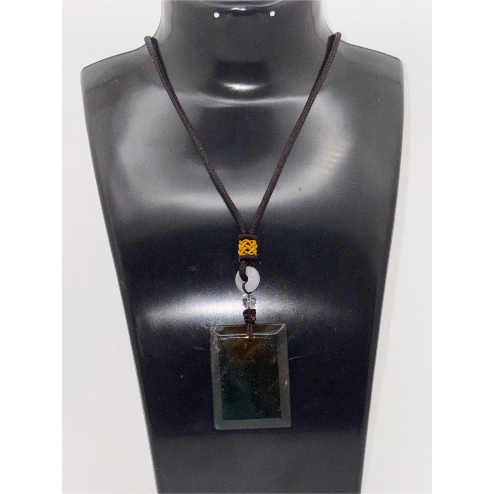Moss Agate Rectangular Pendant Necklace