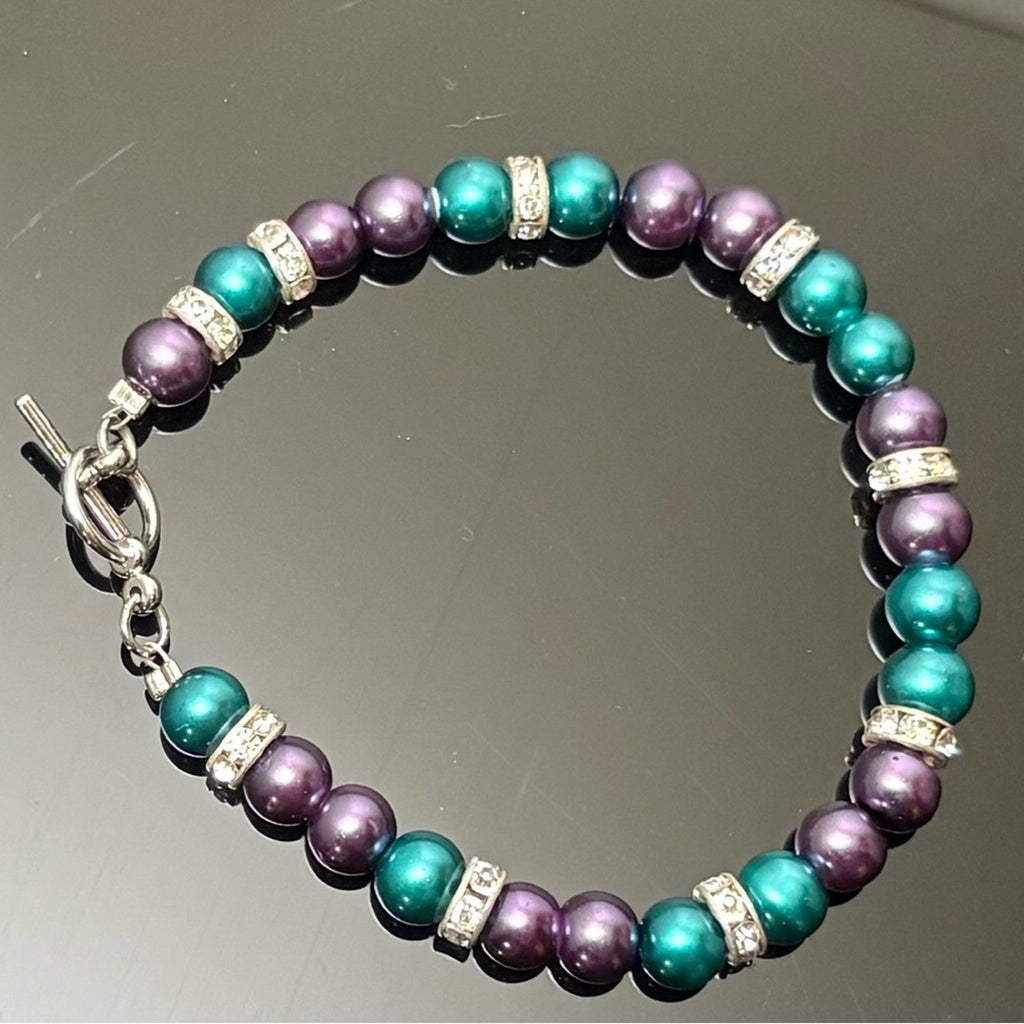 ⚡️Teal & Plum Pearl Bracelet w/ Rhinestone Spacers ⚡️