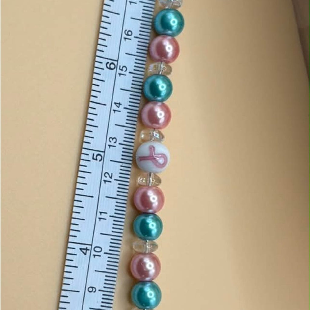 Handmade Teal & Pink Beaded Bracelet with “Hope” Charm