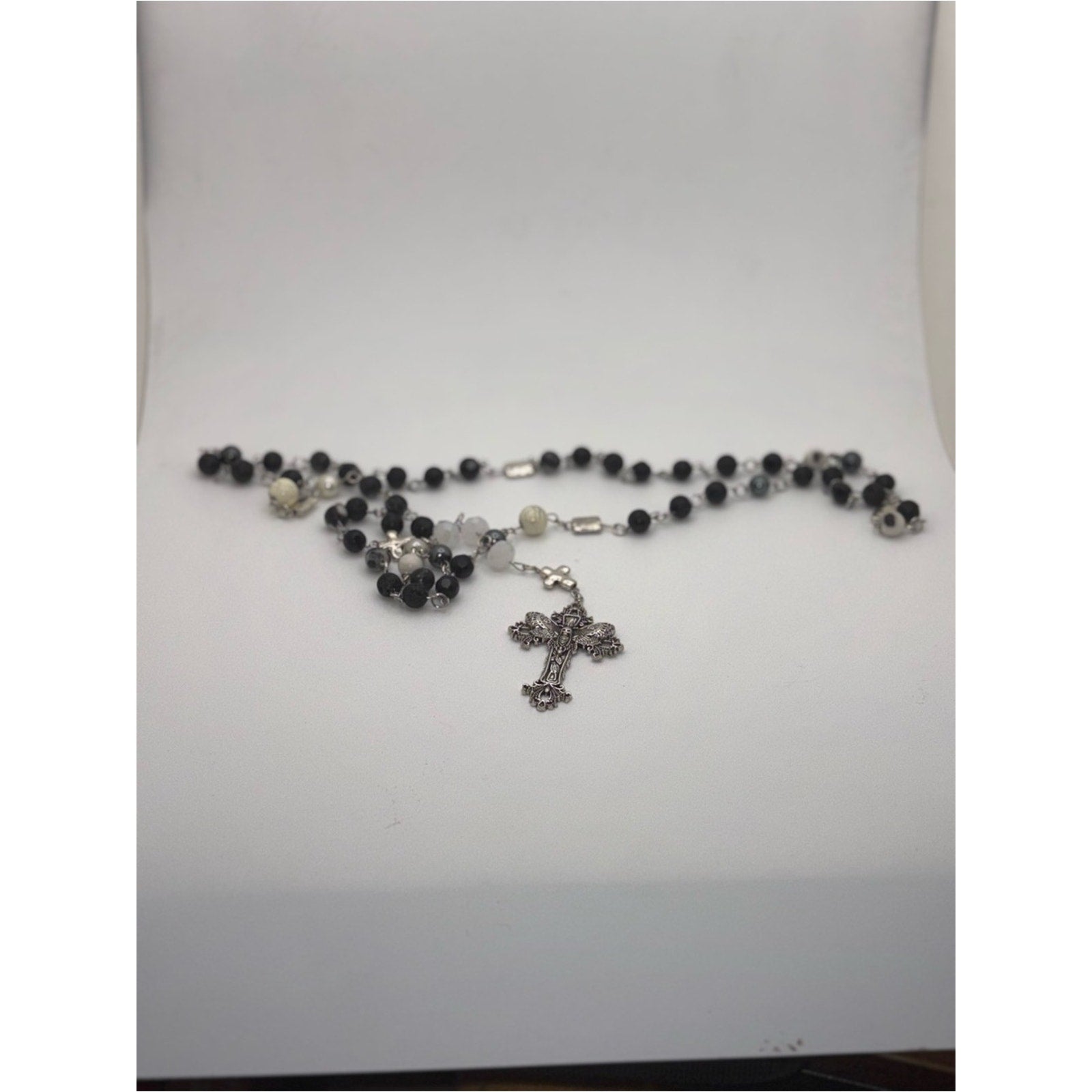 Handmade Black & White Beaded Rosary