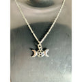 Triple Moon Pentacle Necklace Silver Tone | Wicca Pagan Witchy Celestial Jewelry