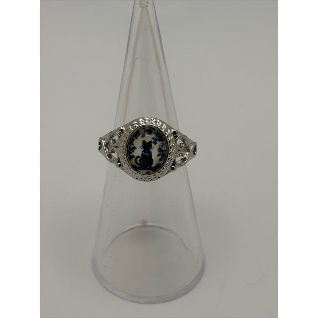 Black Cat Cameo Statement Ring – Silver Tone  Gothic Witchy