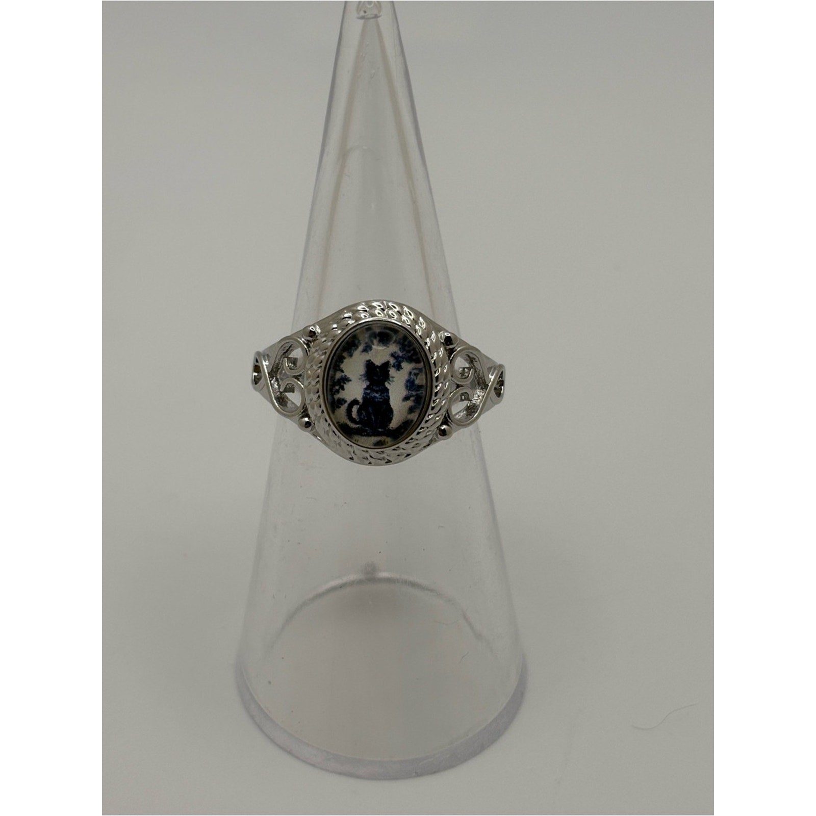 Black Cat Cameo Statement Ring – Silver Tone  Gothic Witchy