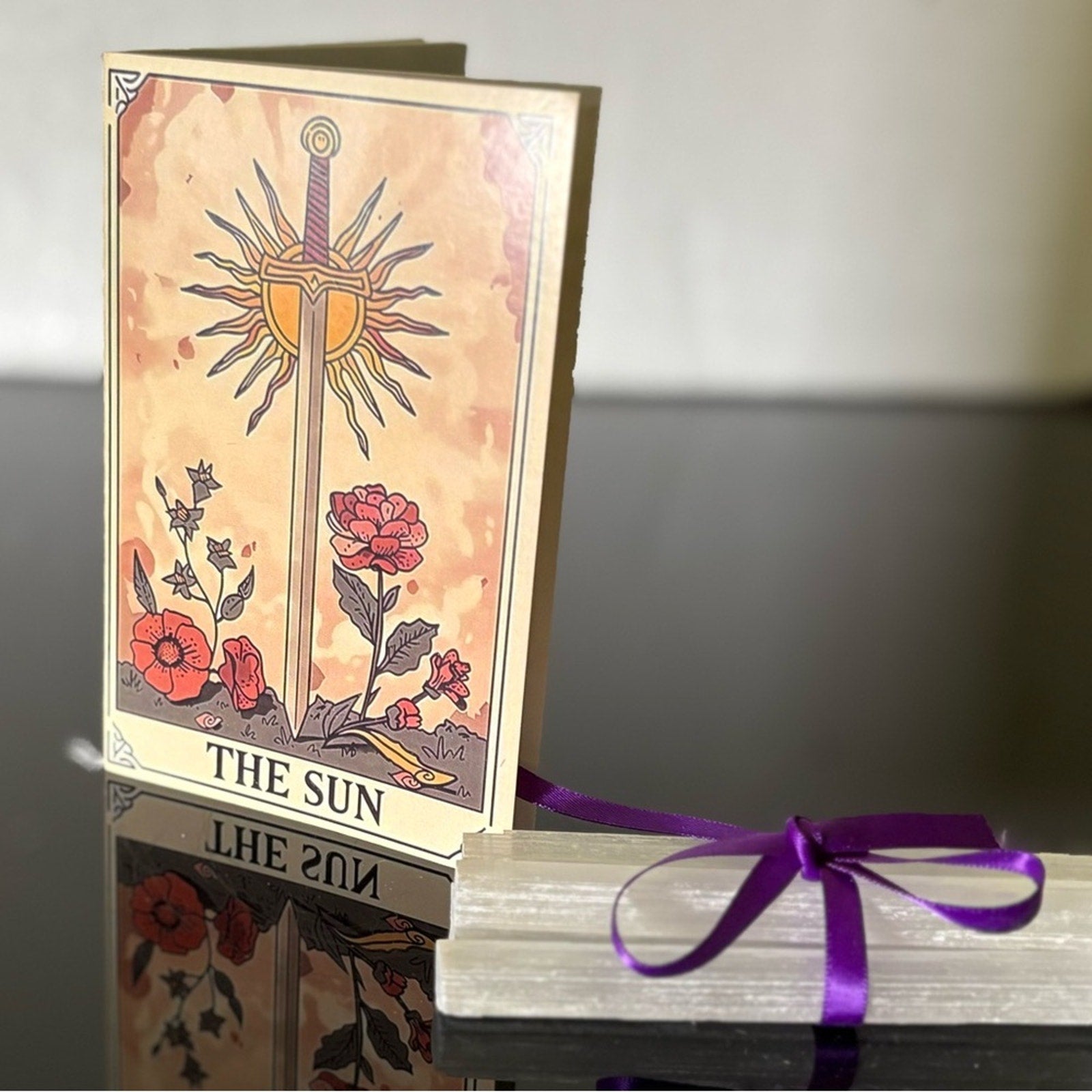 🔆 “The Sun” Tarot-Style Notebook + 5-Piece Selenite Bundle 🔆