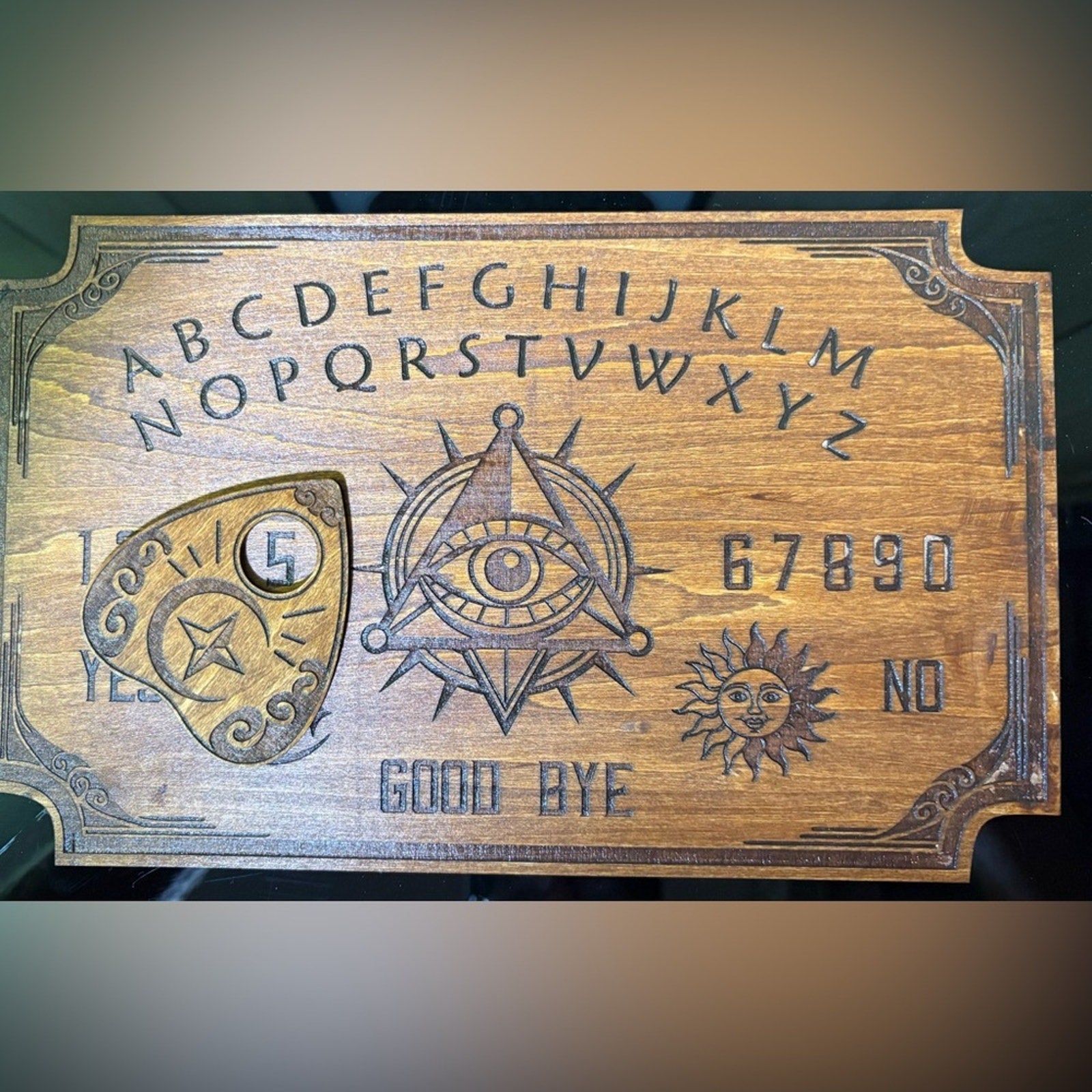 Laser Engraved Wooden Spirit Board / Ouija Style Board – Handmade Occult Décor