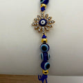 Adjustable Evil Eye Sunburst Bracelet | Blue Nazar Beads & Rhinestone Charm