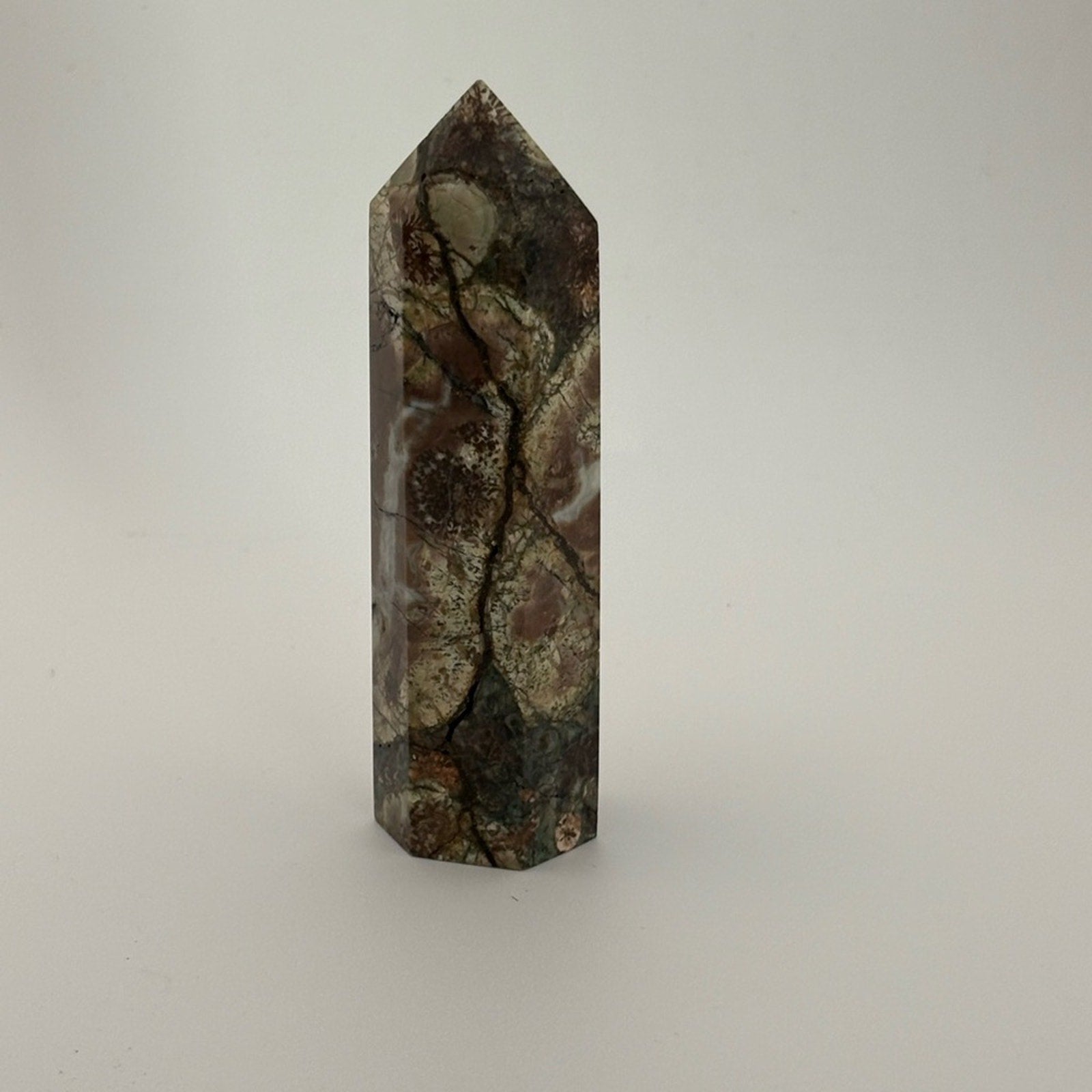 4” Rainforest Jasper Tower 🌿 Rhyolite Crystal Point