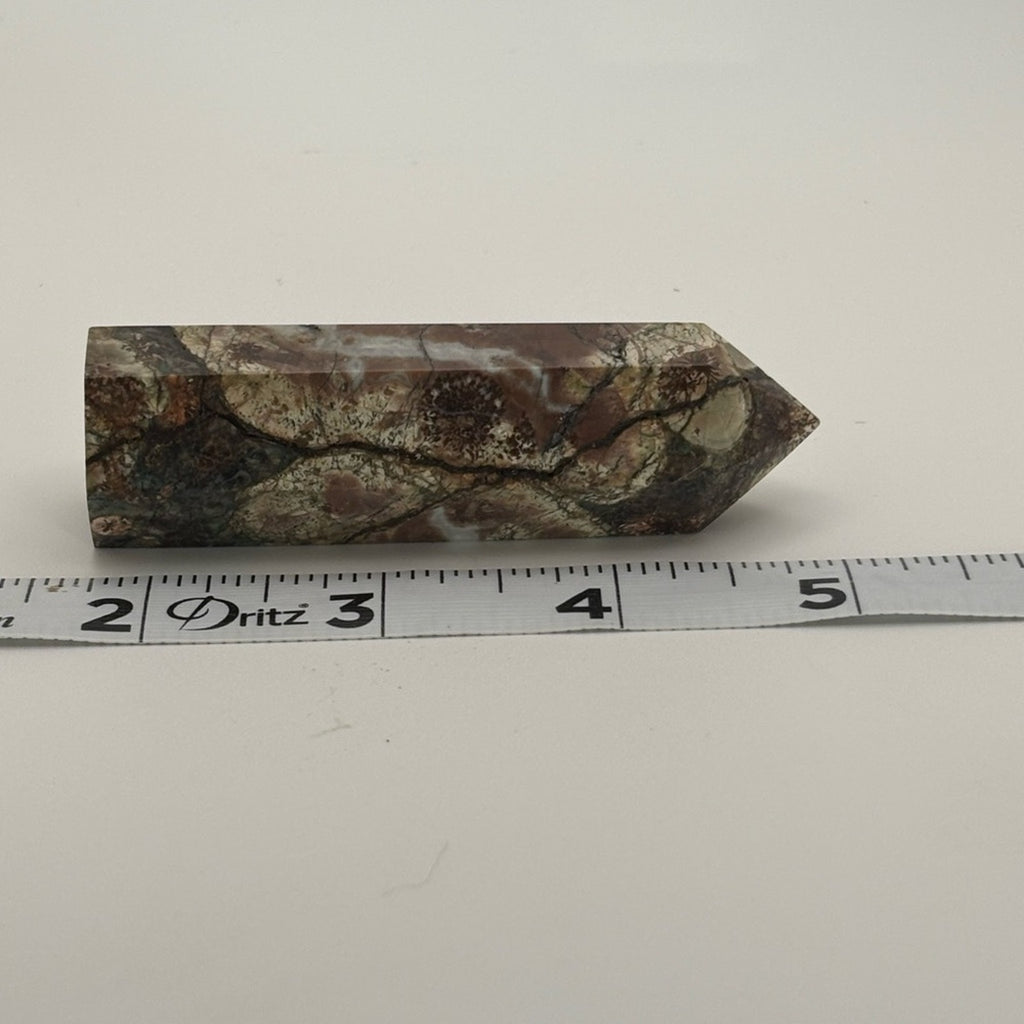 4” Rainforest Jasper Tower 🌿 Rhyolite Crystal Point