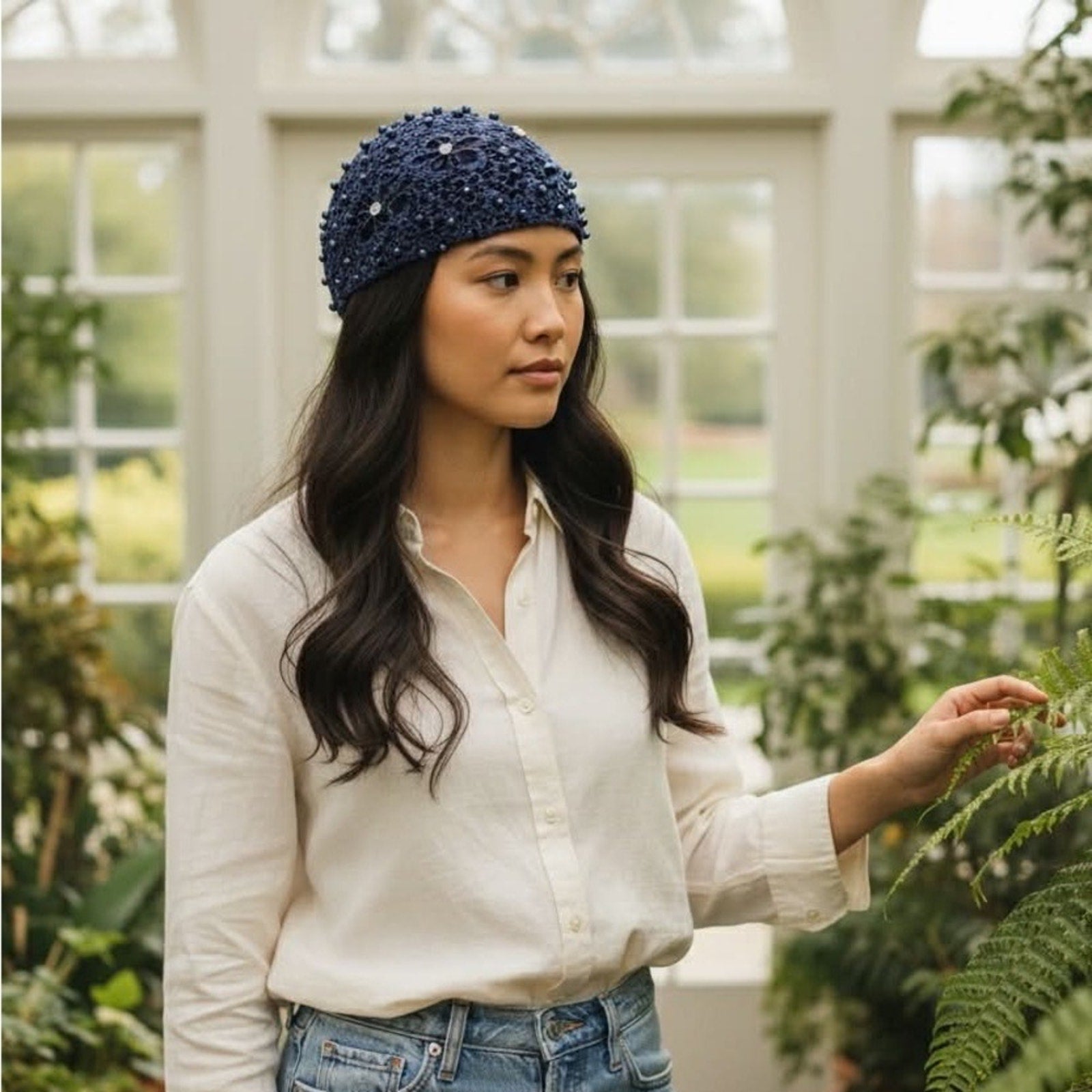 ✨ Midnight Beaded Head Covering / Boho Lace Headpiece ✨