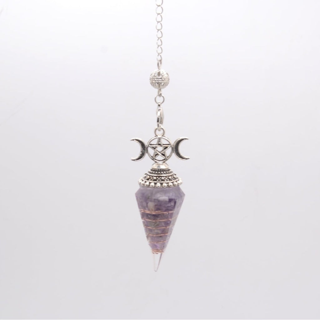 Amethyst Triple Moon Pendulum – Pentacle Divination Tool