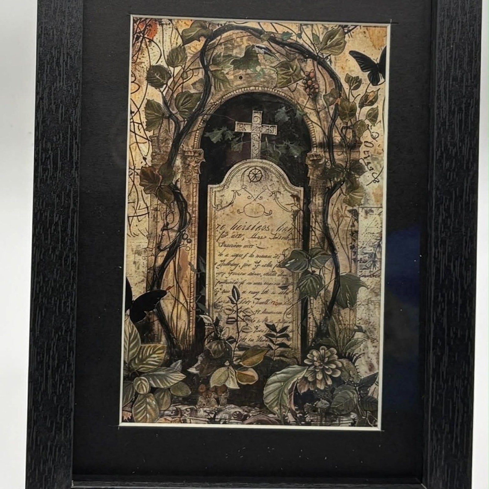 🖤🌿 Gothic Botanical Grave Art – Framed Wall Décor