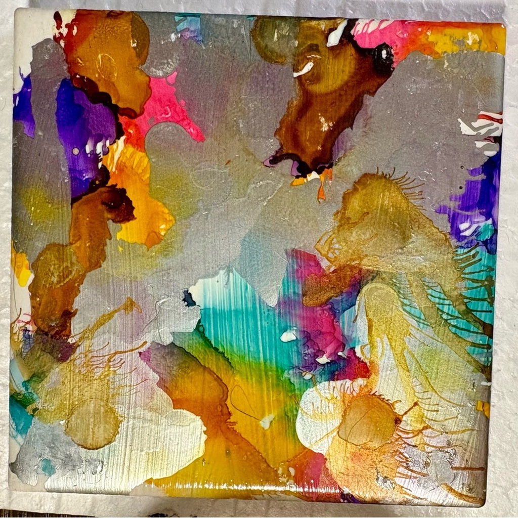 🎨 Handmade Abstract Alcohol Ink Coaster Set – Vibrant Colorful Art – Set of 4 🎨