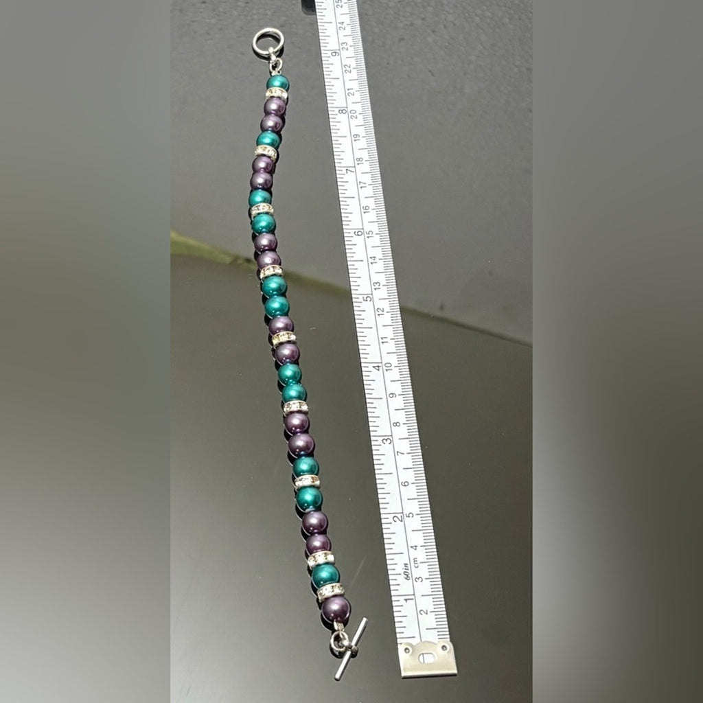 ⚡️Teal & Plum Pearl Bracelet w/ Rhinestone Spacers ⚡️