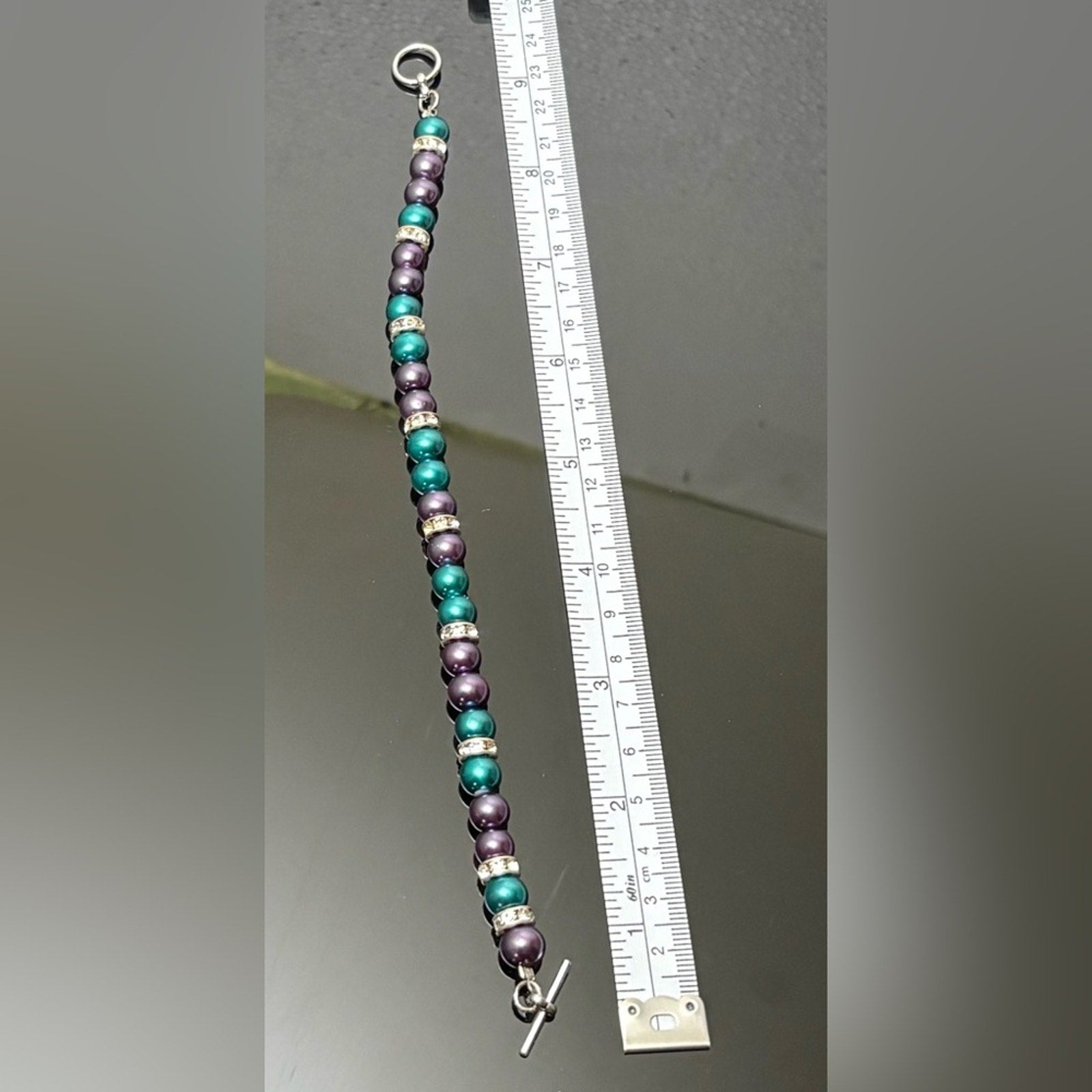⚡️Teal & Plum Pearl Bracelet w/ Rhinestone Spacers ⚡️