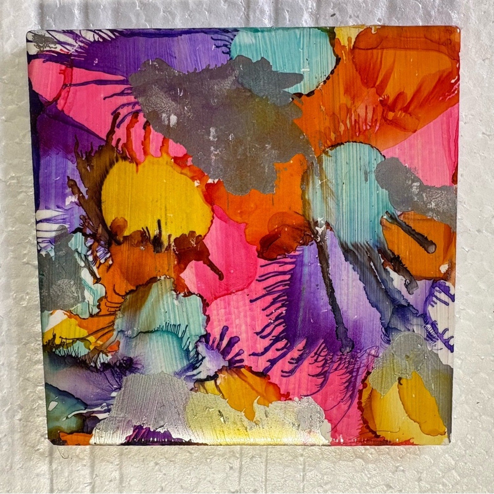 🎨 Handmade Abstract Alcohol Ink Coaster Set – Vibrant Colorful Art – Set of 4 🎨