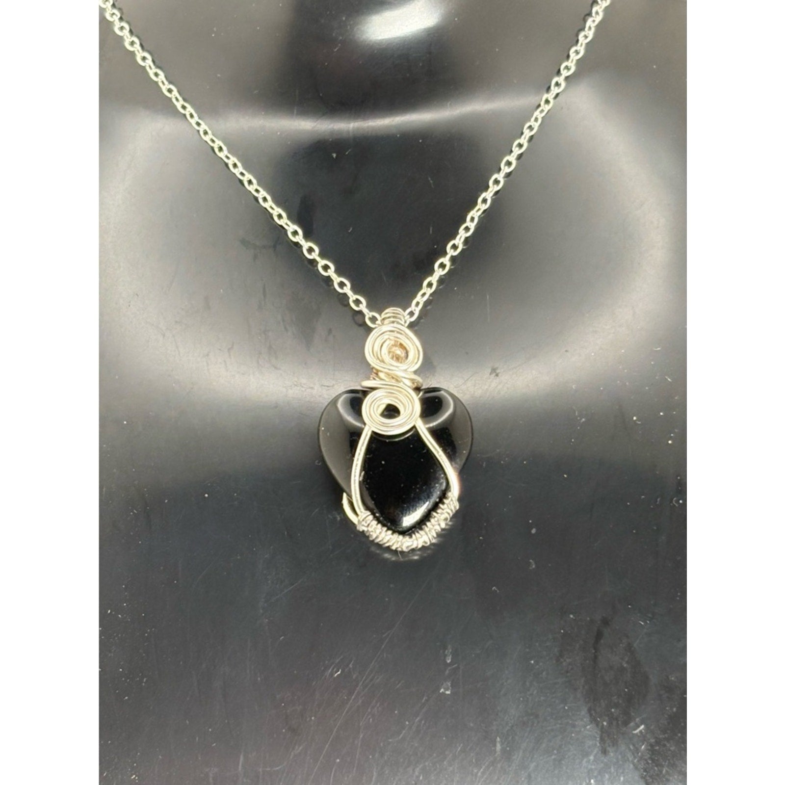 Black Tourmaline Heart Necklace • Hand Wire Wrapped 12 inch chain