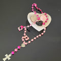 Handmade Pink Beaded Skull & Crucifix Necklace — NEW WITHOUT TAGS 🏷️