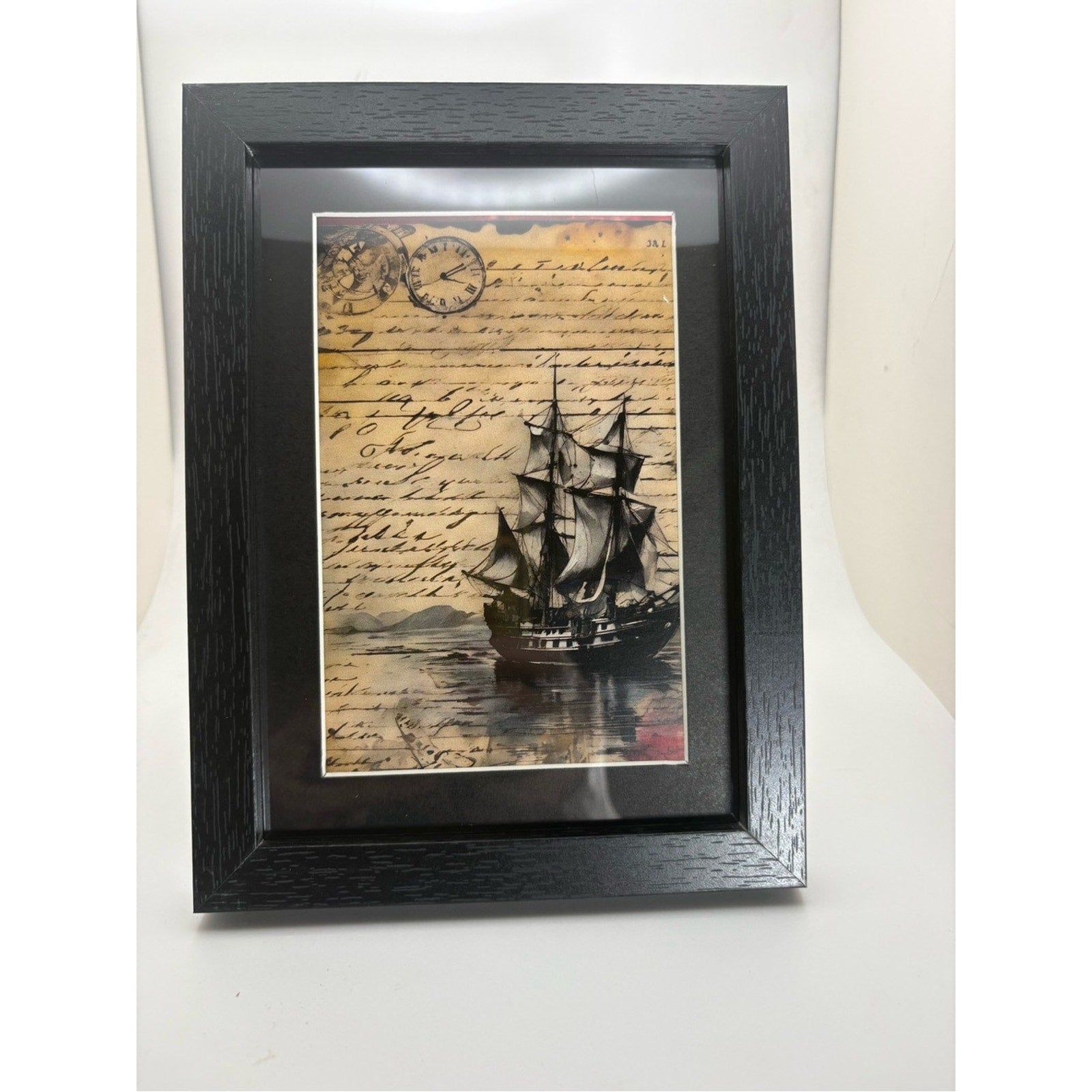 Vintage Gothic Sailing Ship Art Print – Framed 5x7 Dark Academia Decor