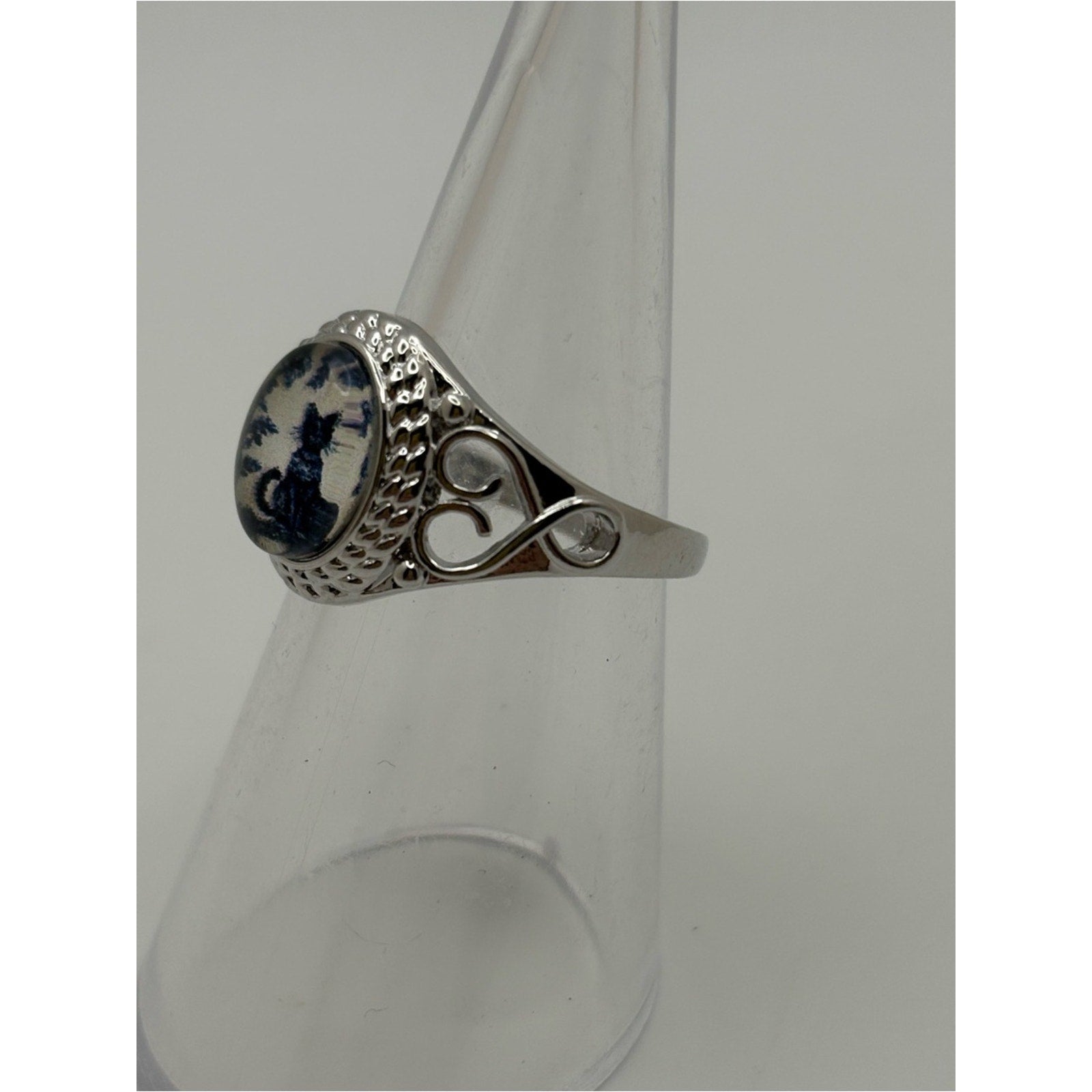 Black Cat Cameo Statement Ring – Silver Tone  Gothic Witchy
