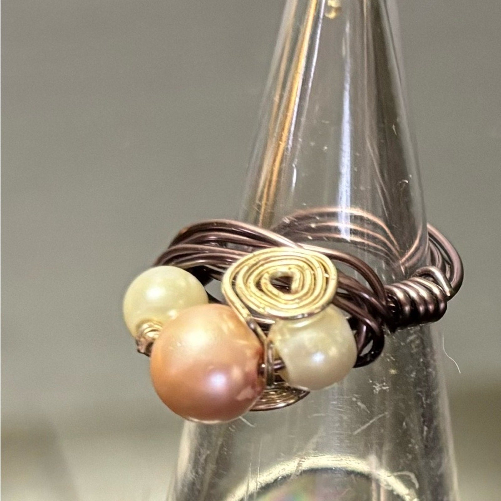 🤍 Pearl Trio Wire-Wrapped Ring | Handmade Elegance 🤍